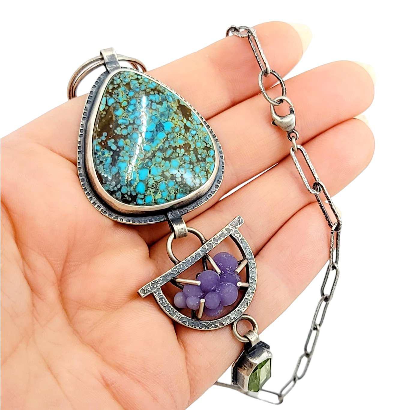 Necklace - Turquoise Botryoidal Chalcedony Peridot Statement OOAK by Allison Kallaway