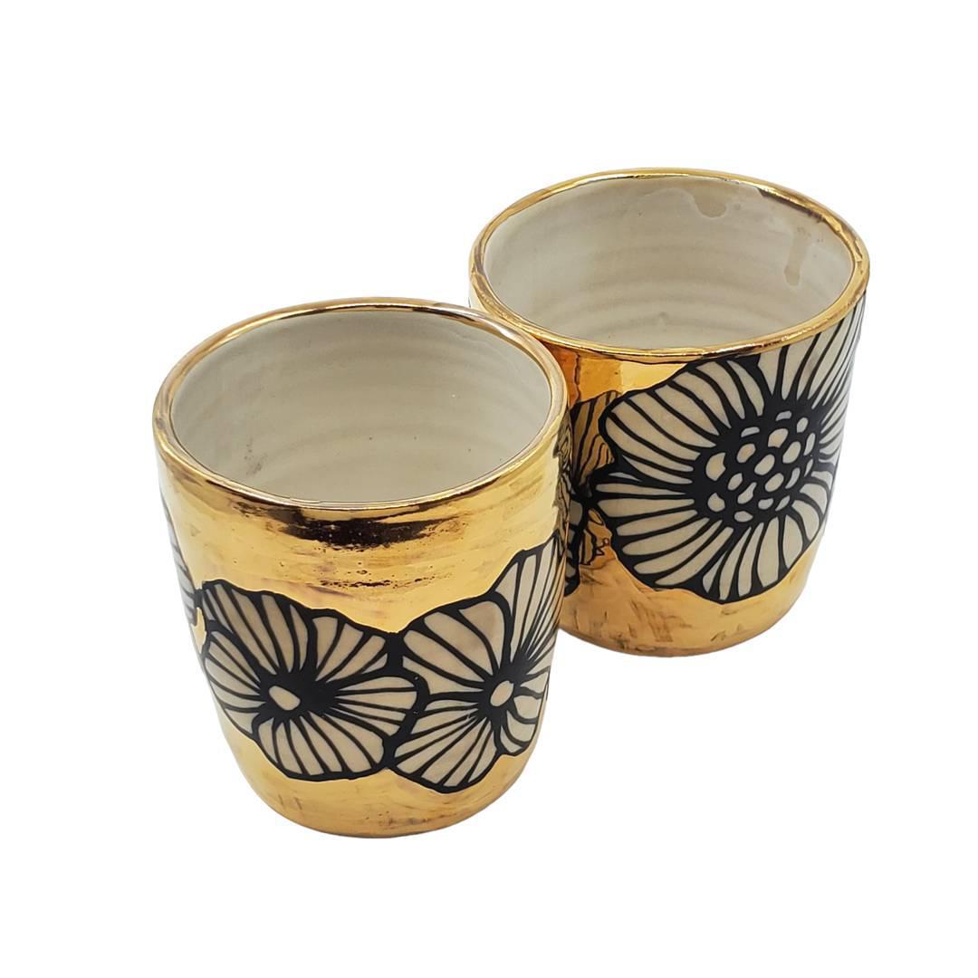 Vessel - Floral Tumbler or Vase with 22k Gold Solid Background by Hsieh Clay SF