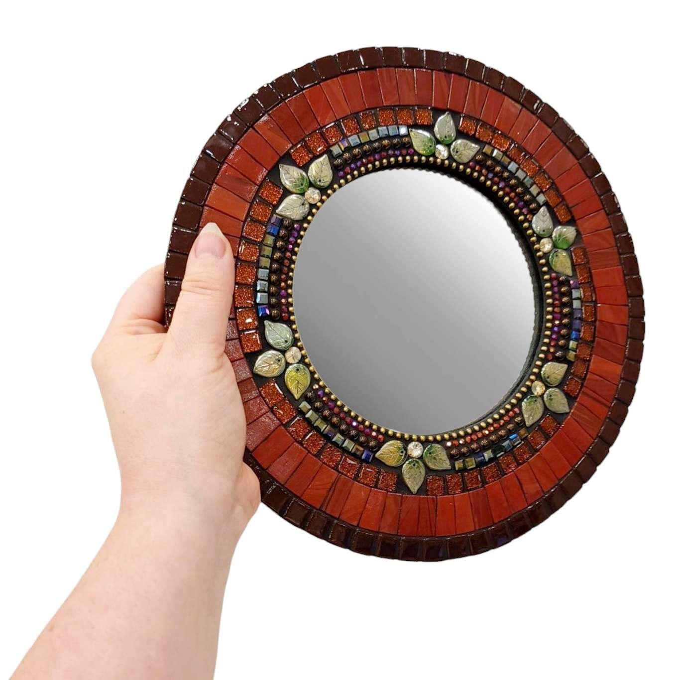 Mosaic Mirror - 10in Round (Sangria Red) by Zetamari Mosaic Artworks