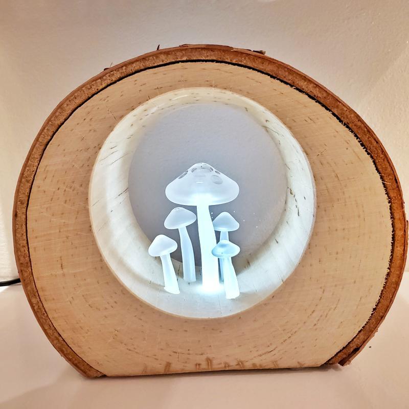 zLamp - Small Birch Circle (White Mushrooms) by Sage Studios