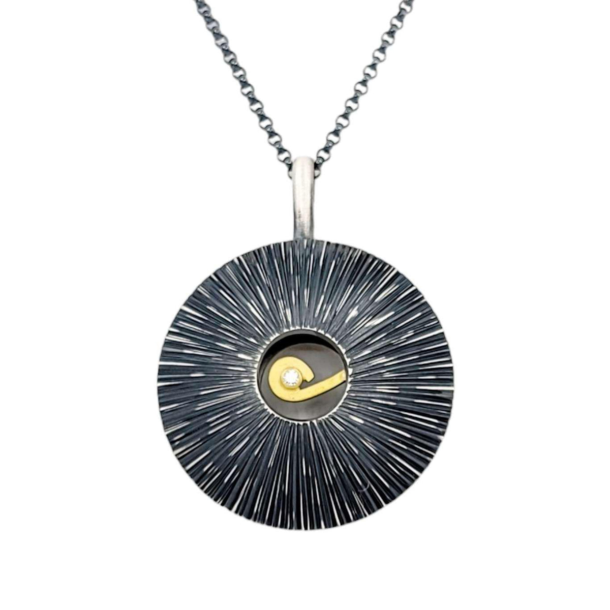 Necklace - OOAK Diamond Swirl Pendant in Sterling Silver and 18k Gold by Susan Mahlstedt