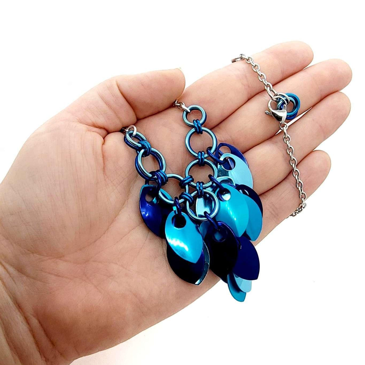 Necklace - Reversible V Feather Cascade (Chicago Blues) by Rebeca Mojica