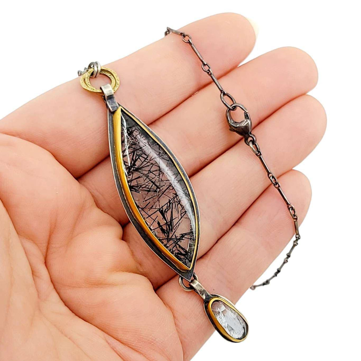 Necklace - Rutilated Quartz Aquamarine 14k 18k Gold by Allison Kallaway