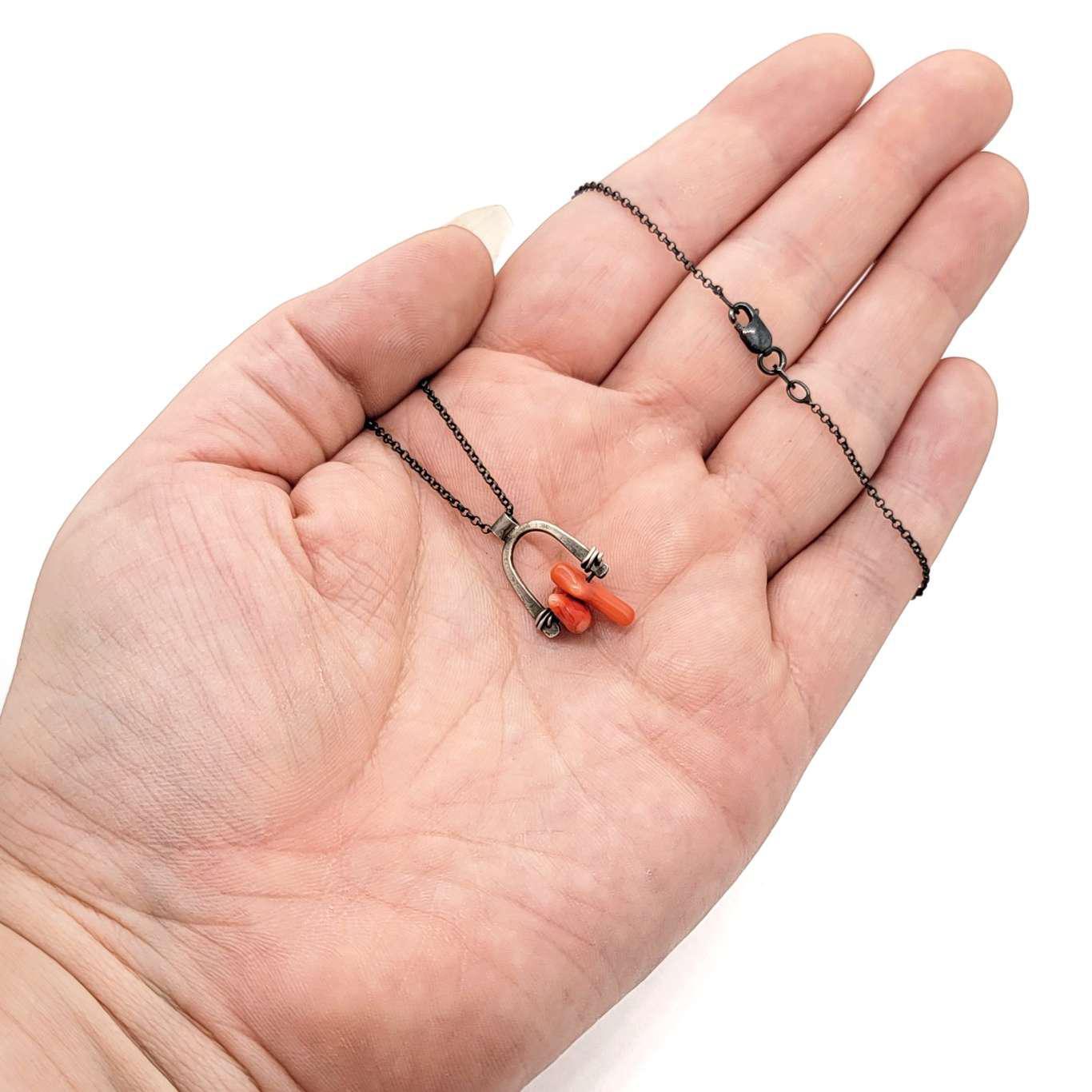 Necklace - Arc Pendant (Reclaimed Coral) by Three Flames Silverworks