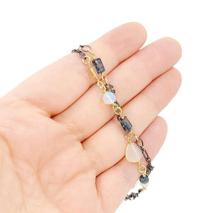 Bracelet - Double Strand Decorated Chain (Moss Kyanite, Opal, Aquamarine) by Calliope Jewelry