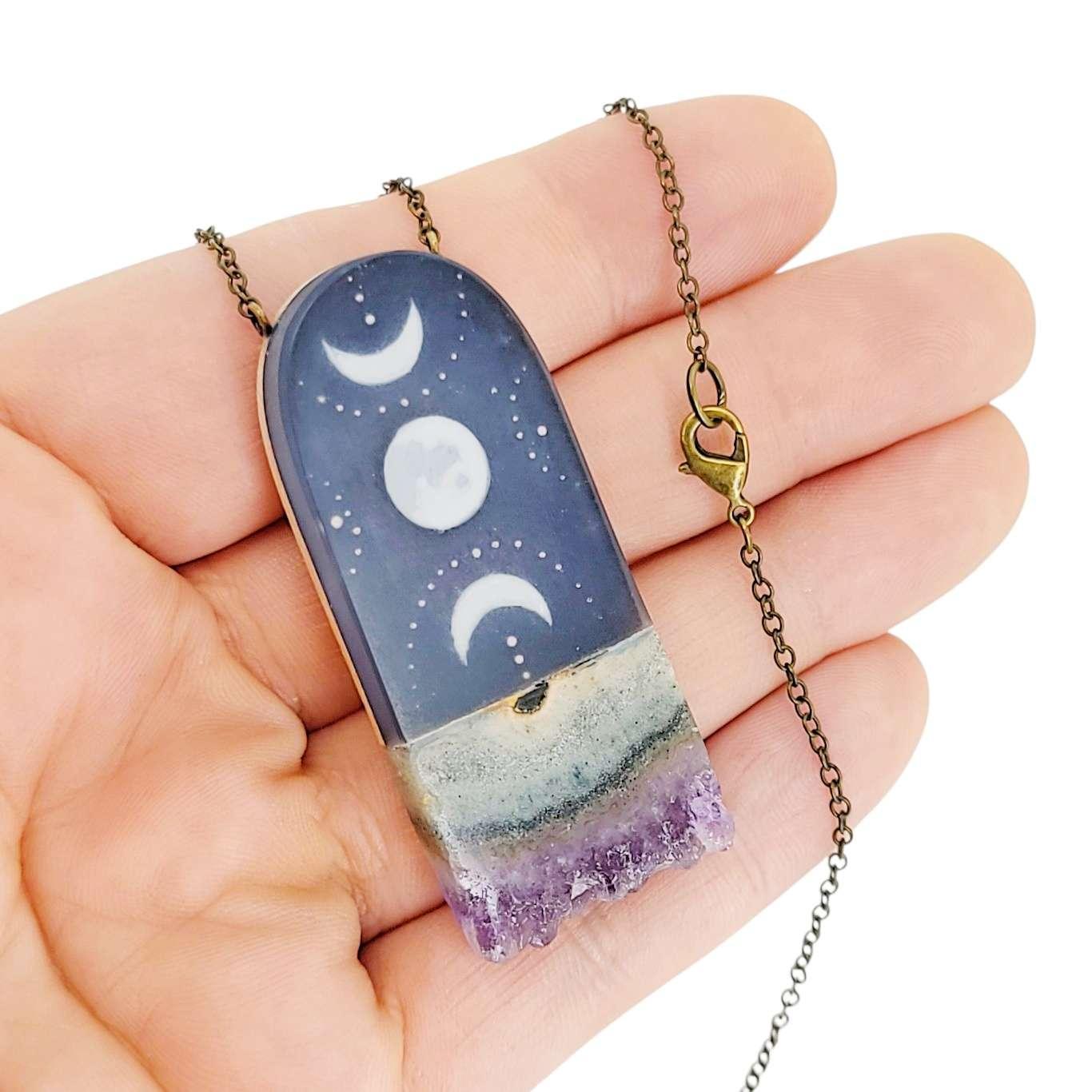 Necklace - Jasper Moons Crystal (Gunmetal) by Fernworks