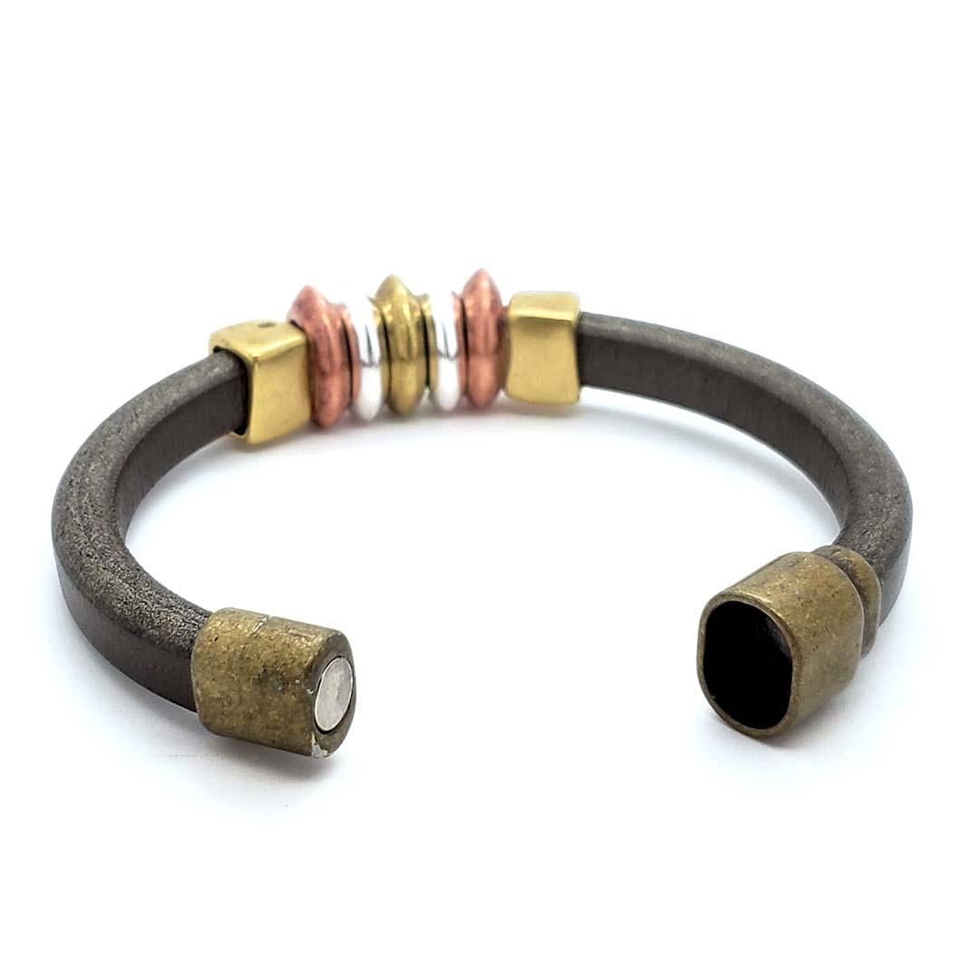 Bracelet - Edinburgh (Olive Champagne Leather, Mixed Metals) by Diana Kauffman Designs