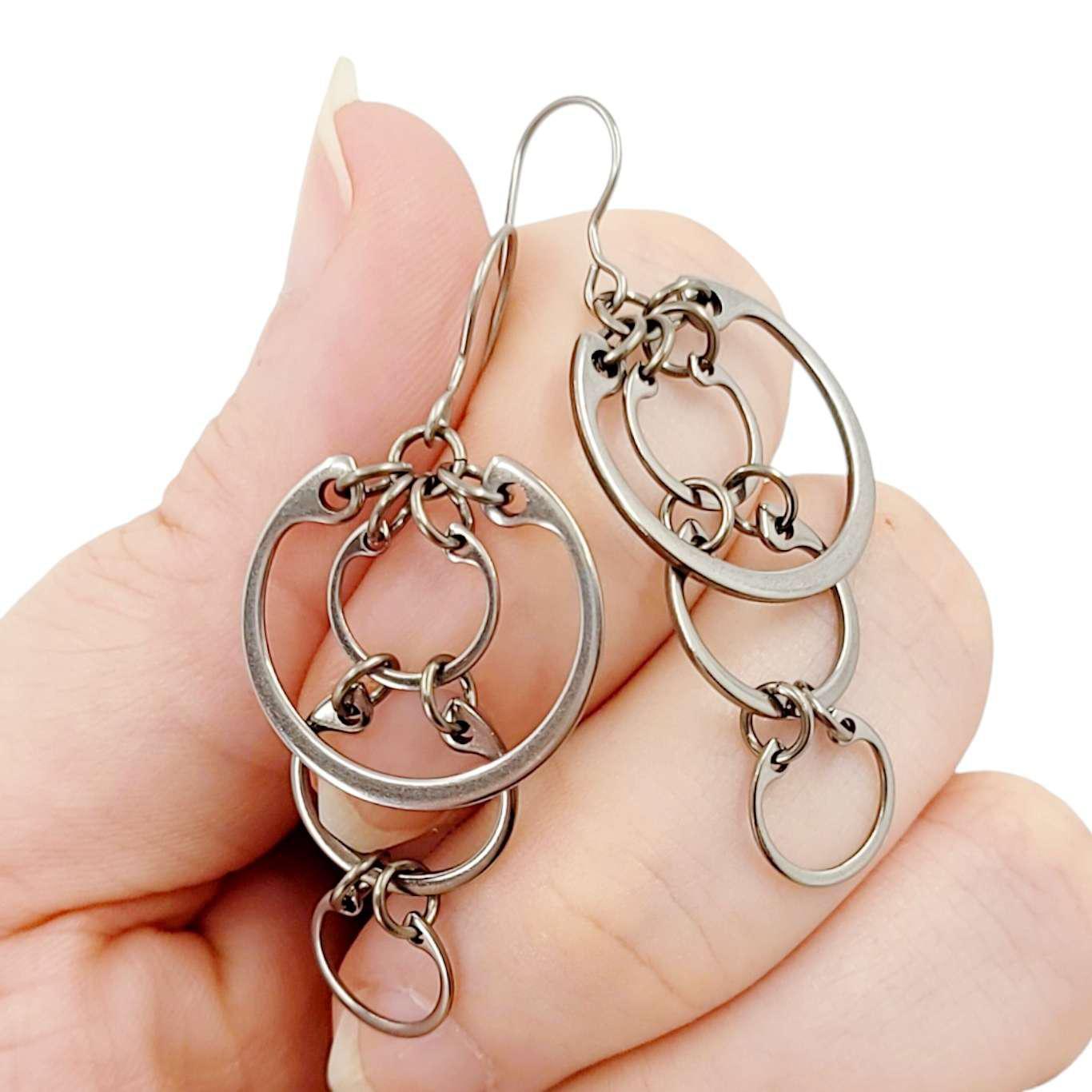 Earrings - Medium Cascading Circles (Stainless Steel and Titanium) by Wraptillion