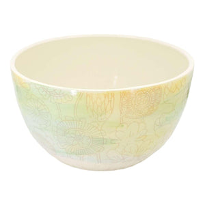 Bowl - Large Stoneware Blue Green Yellow with Pink Flowers by Clay It Forward