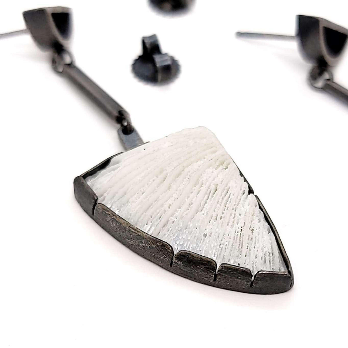 zEarrings - Angled Triangle Drops in Sterling Silver and Vintage Coral by Janine DeCresenzo