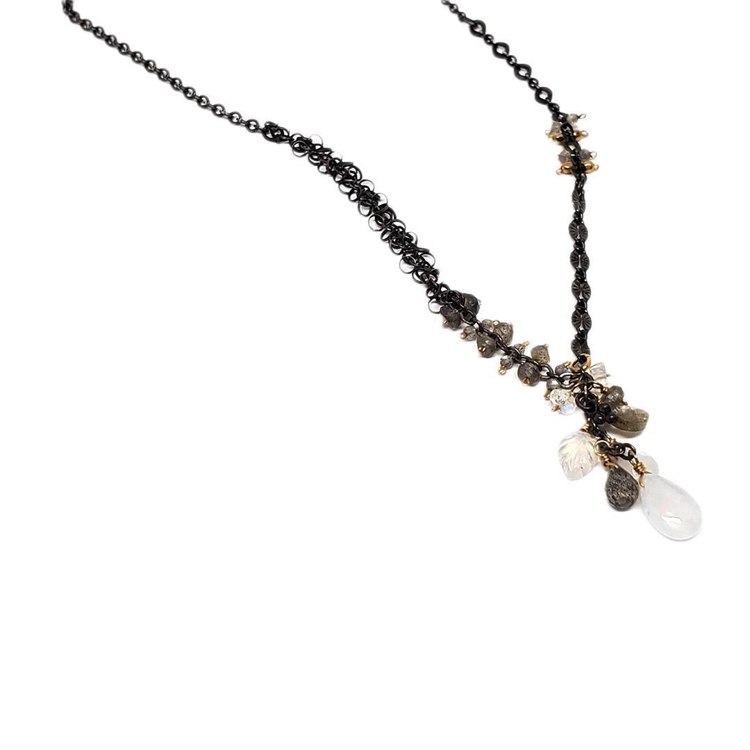 Necklace - Short Asymmetric Moonstone and Labradorite Cluster by Calliope Jewelry