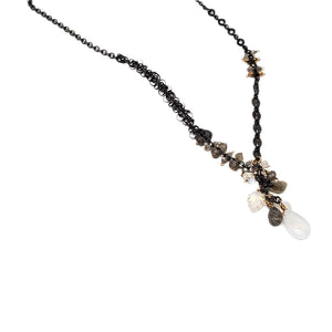 Necklace - Short Asymmetric Moonstone and Labradorite Cluster by Calliope Jewelry