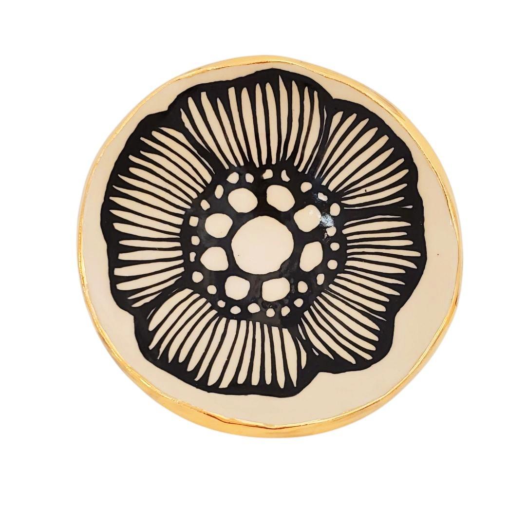 Trinket Dish - 4in Floral with 22k Gold Solid Lip (C) by Hsieh Clay SF