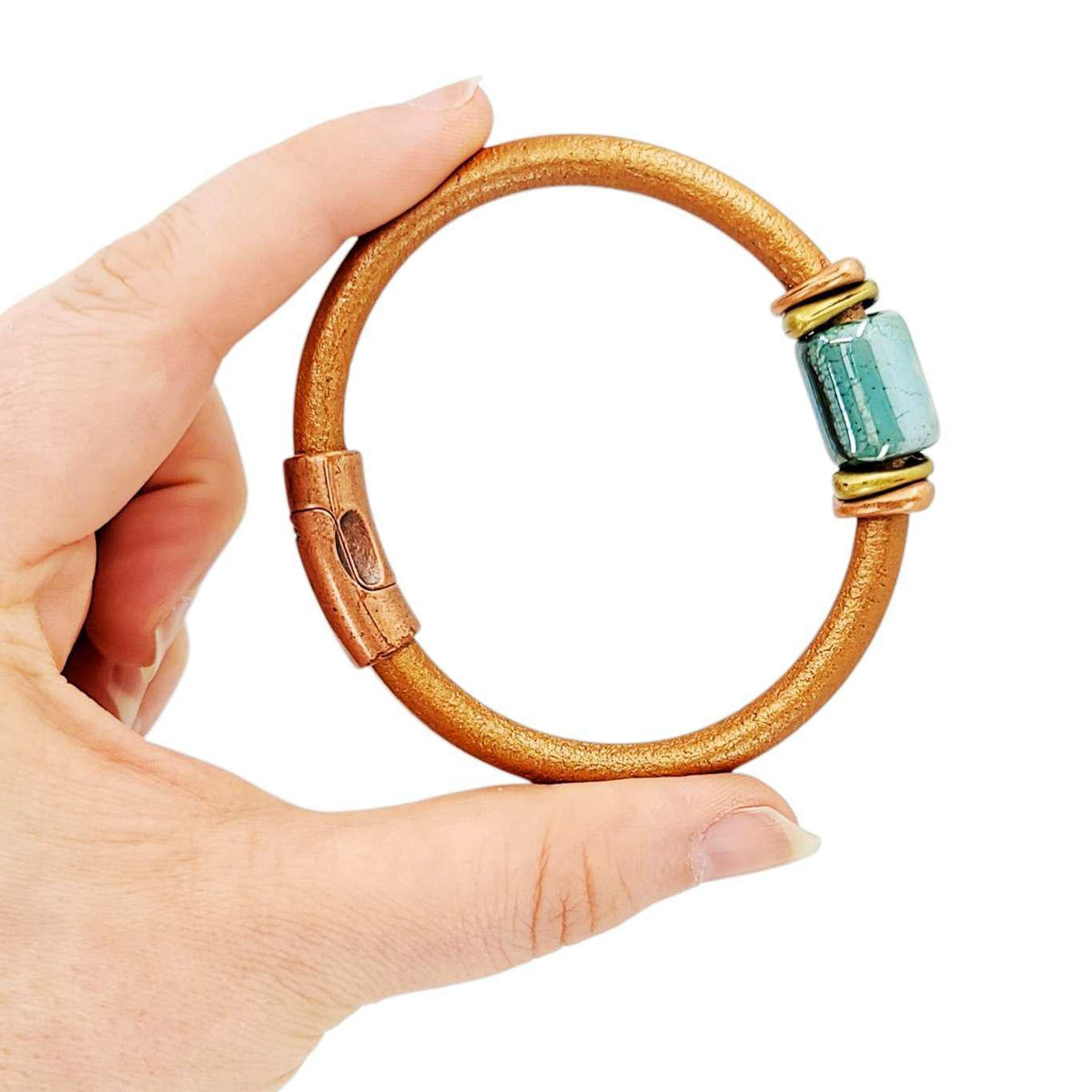 Bracelet - Tuscan Sunset (Copper Leather, Mixed Metals, Ceramic) by Diana Kauffman Designs