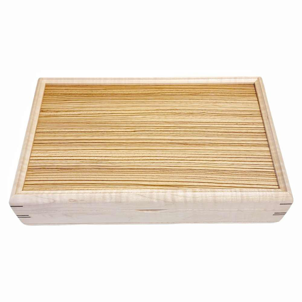 Jewelry Box - Extra Large Valet Box (Curly Maple, Zebrawood) by Mikutowski Woodworking