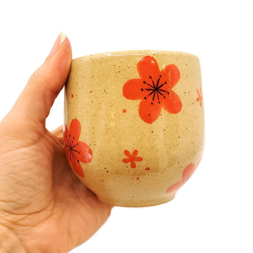 Cup - Decorated Teacup (Red Floral) by Jennifer Fujimoto