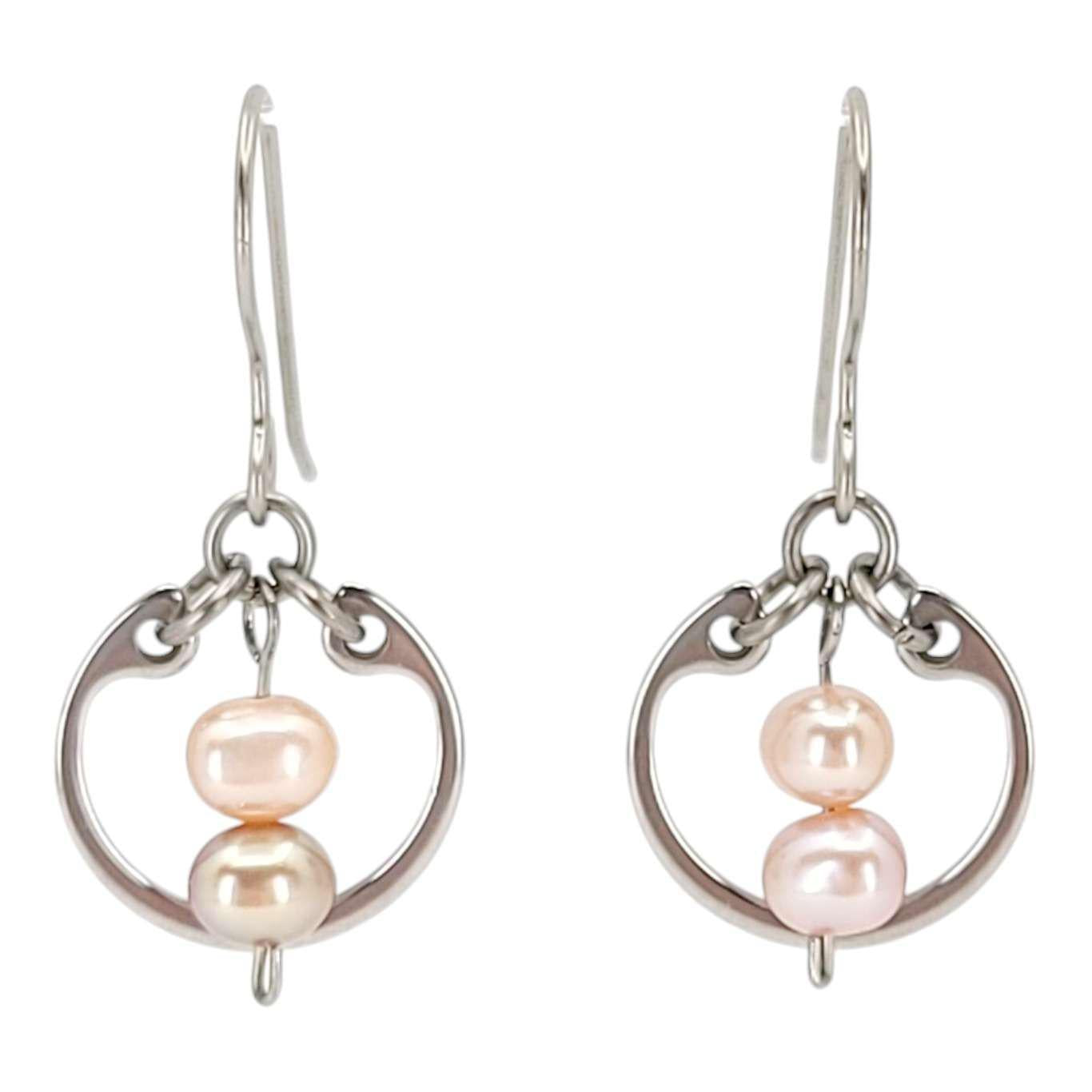 Earrings - Pearl Duo Small Circles (Pink) by Wraptillion