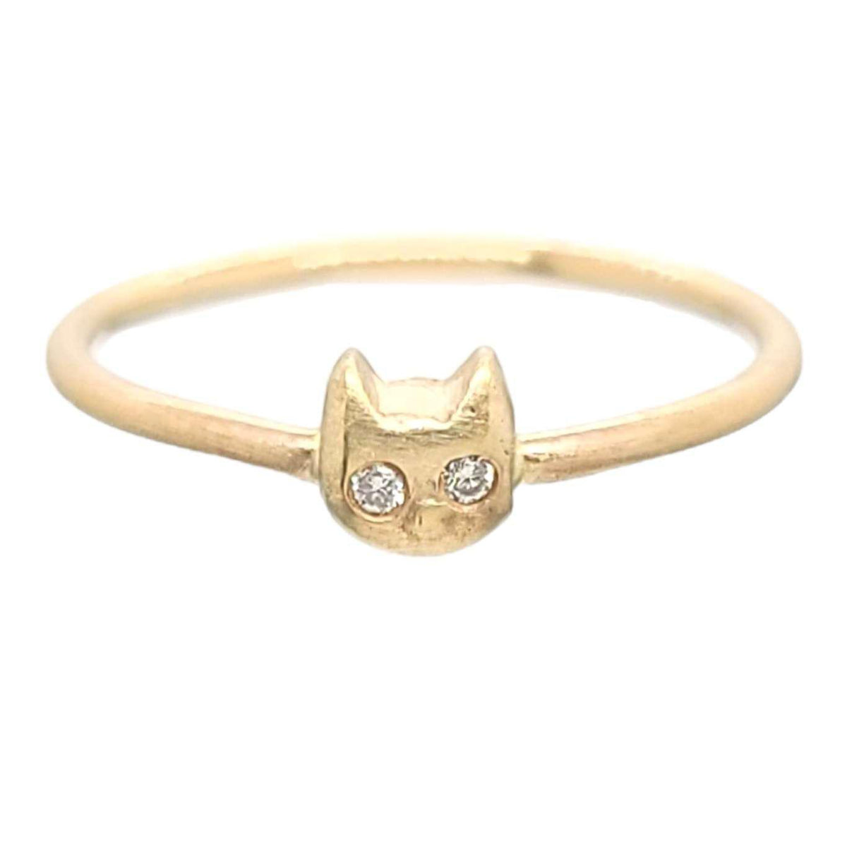Ring - Diamond-Eyed Tiny Kitten Face in 14k Gold by Michelle Chang