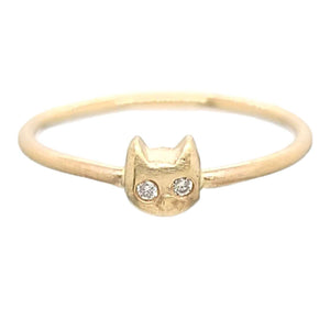 Ring - Diamond-Eyed Tiny Kitten Face in 14k Gold by Michelle Chang