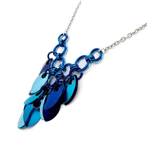 Necklace - Reversible V Feather Cascade (Chicago Blues) by Rebeca Mojica