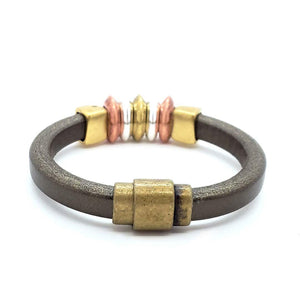 Bracelet - Edinburgh (Olive Champagne Leather, Mixed Metals) by Diana Kauffman Designs