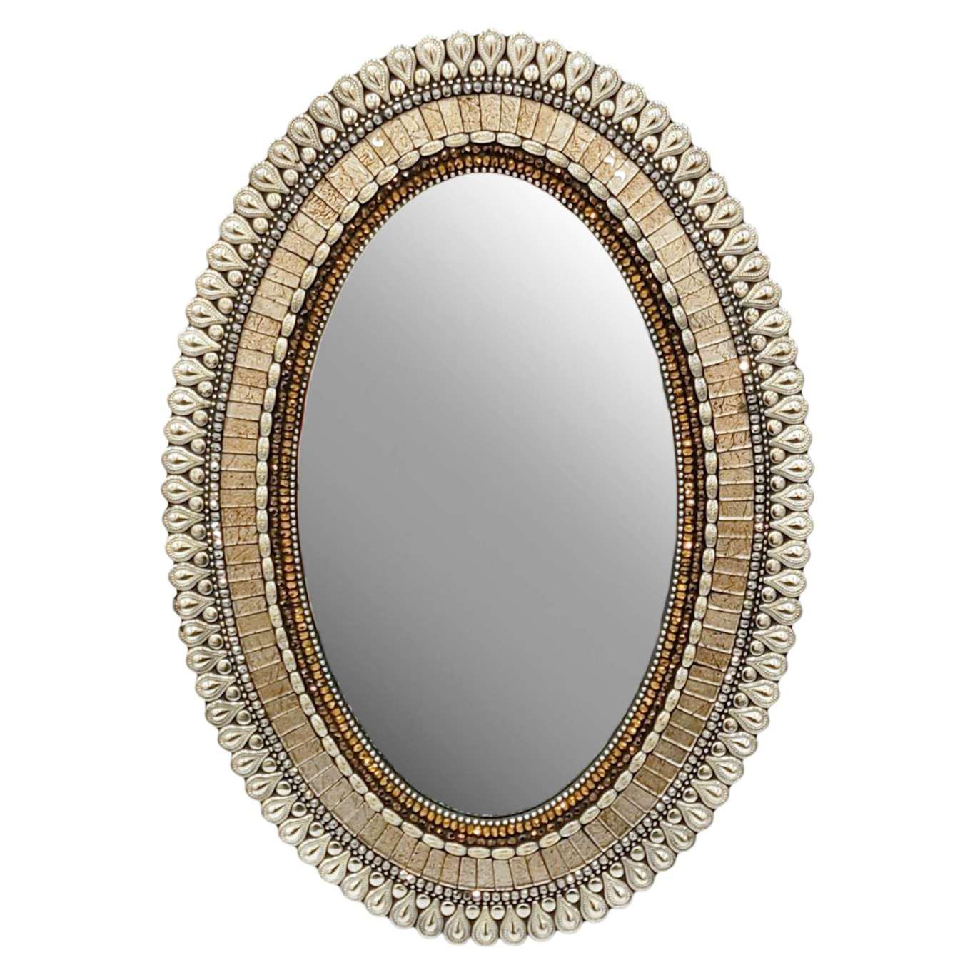 Mosaic Mirror - 14x20in Oval (Pewter Drop) by Zetamari Mosaic Artworks