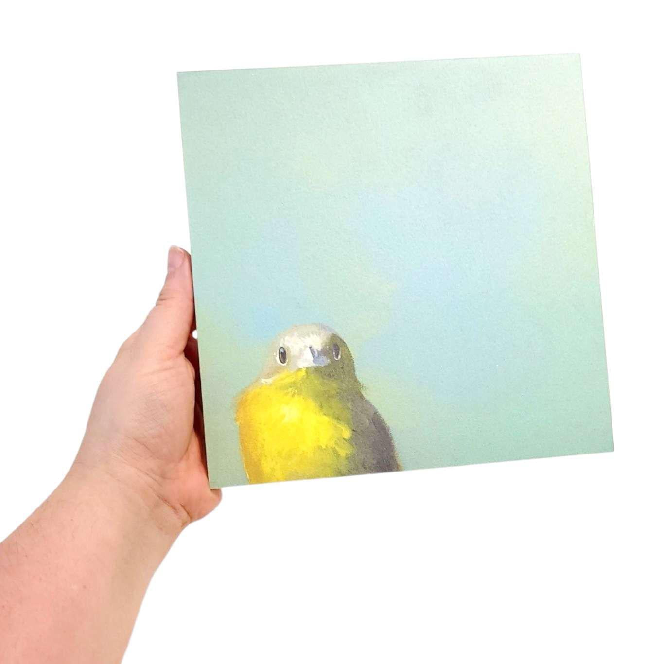 Wall Art - Yellow Bird on 8in x 8in Wood Panel by The Mincing Mockingbird