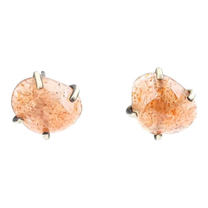 Earrings - Sunstone Celeste Studs in Oxidized Sterling Silver by Three Flames Silverworks