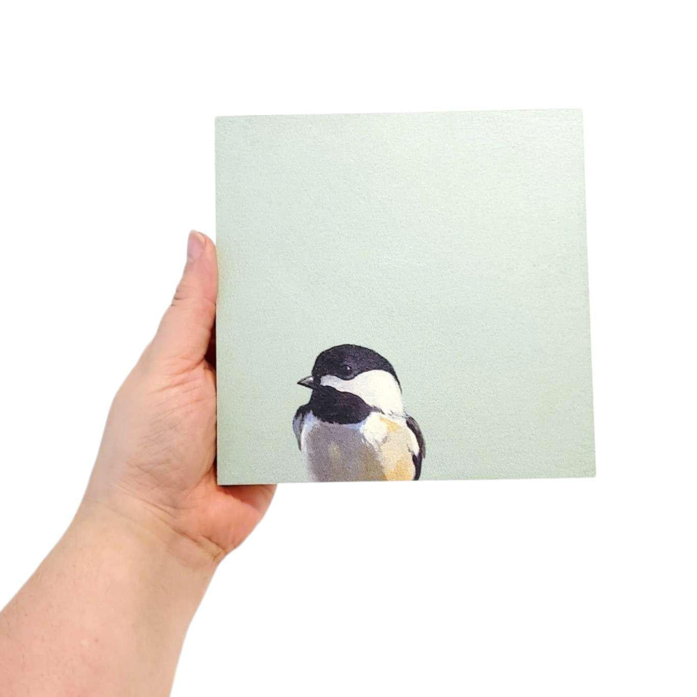Wall Art - Chickadee on 6in x 6in Wood Panel by The Mincing Mockingbird