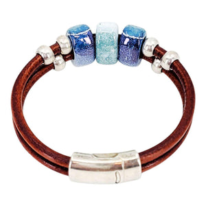 Bracelet - Hummingbird (Tobacco Leather, Silver, Ceramic) by Diana Kauffman Designs