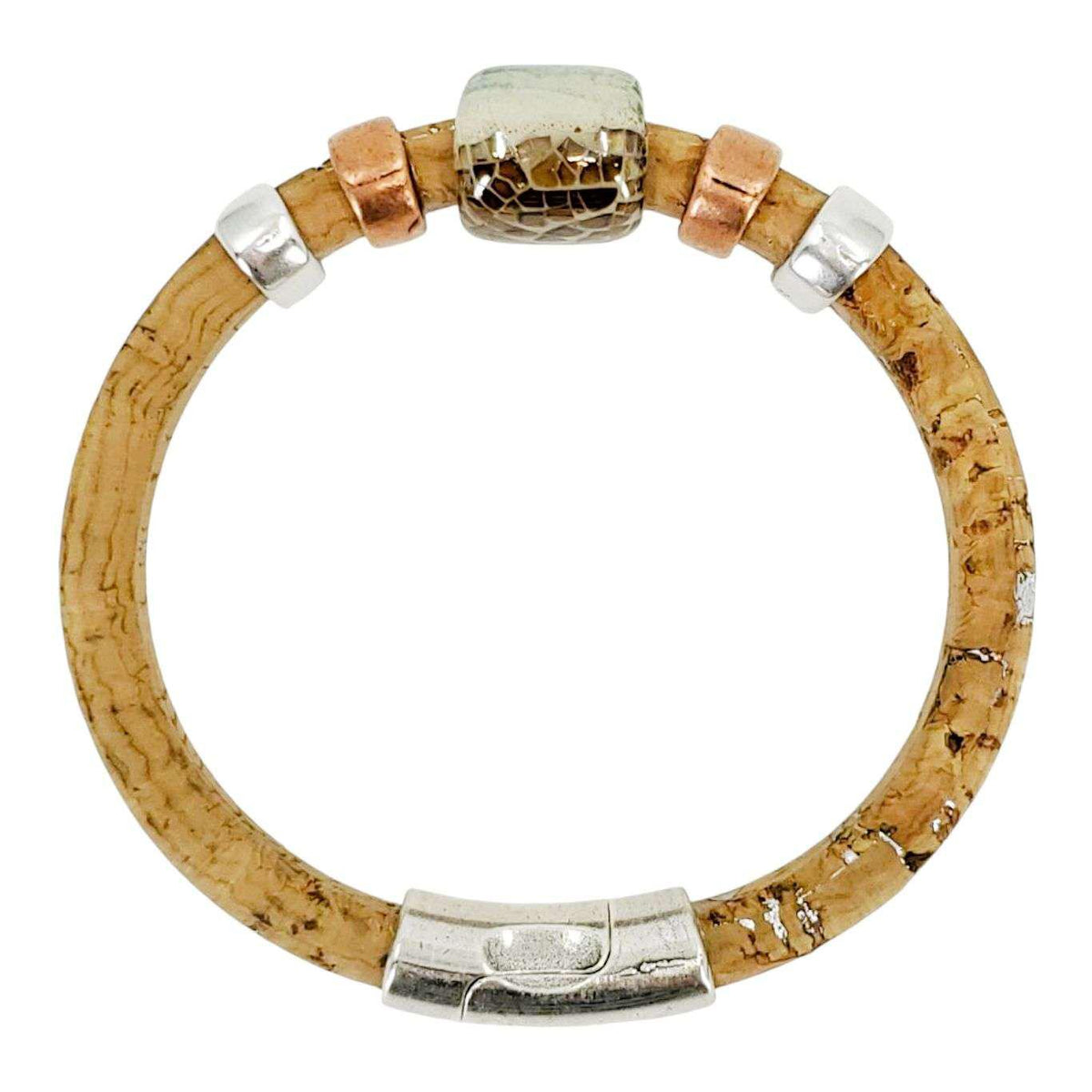 Bracelet - Surf and Sand (Ocean Blue Ceramic, Silver Cork Leather, Silver) by Diana Kauffman