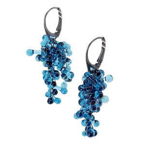 Earrings - Long Rosetti Grape Clusters in Slate Blue by Krista Bermeo Studio