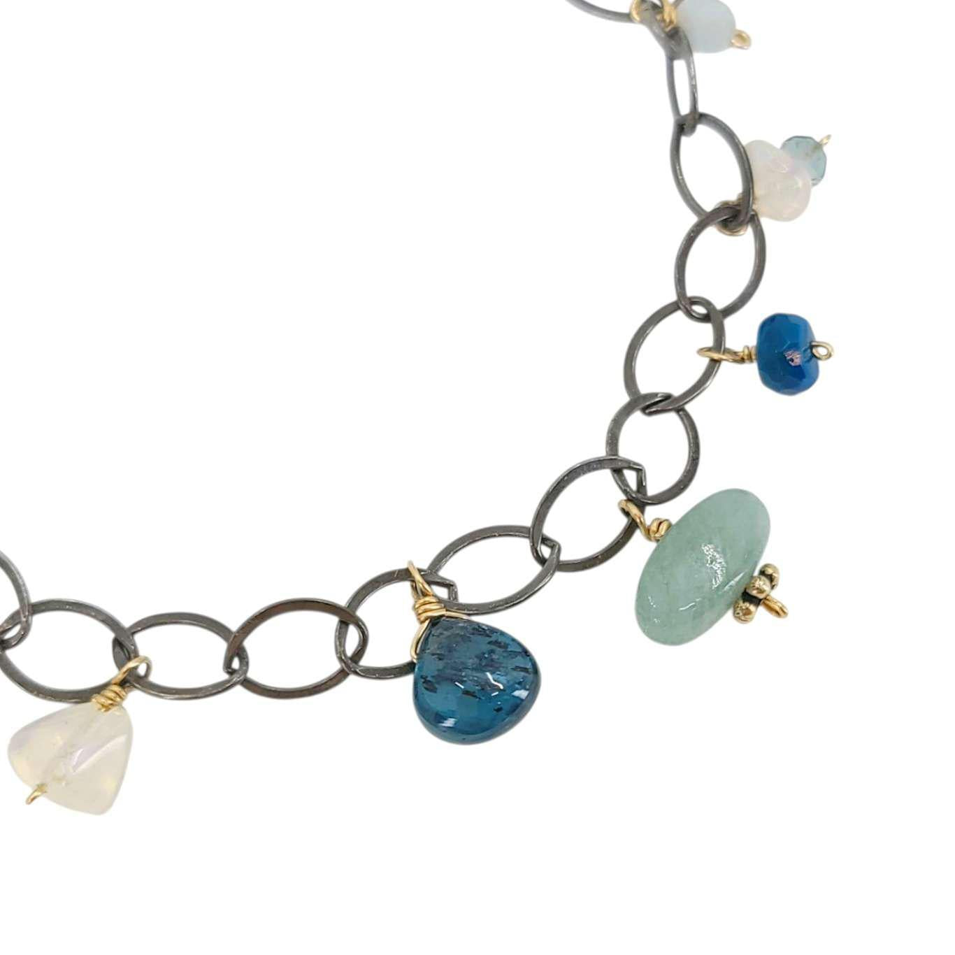 Bracelet - Dainty Gemstone Drops (Opal, Kyanite, Aquamarine) by Calliope Jewelry