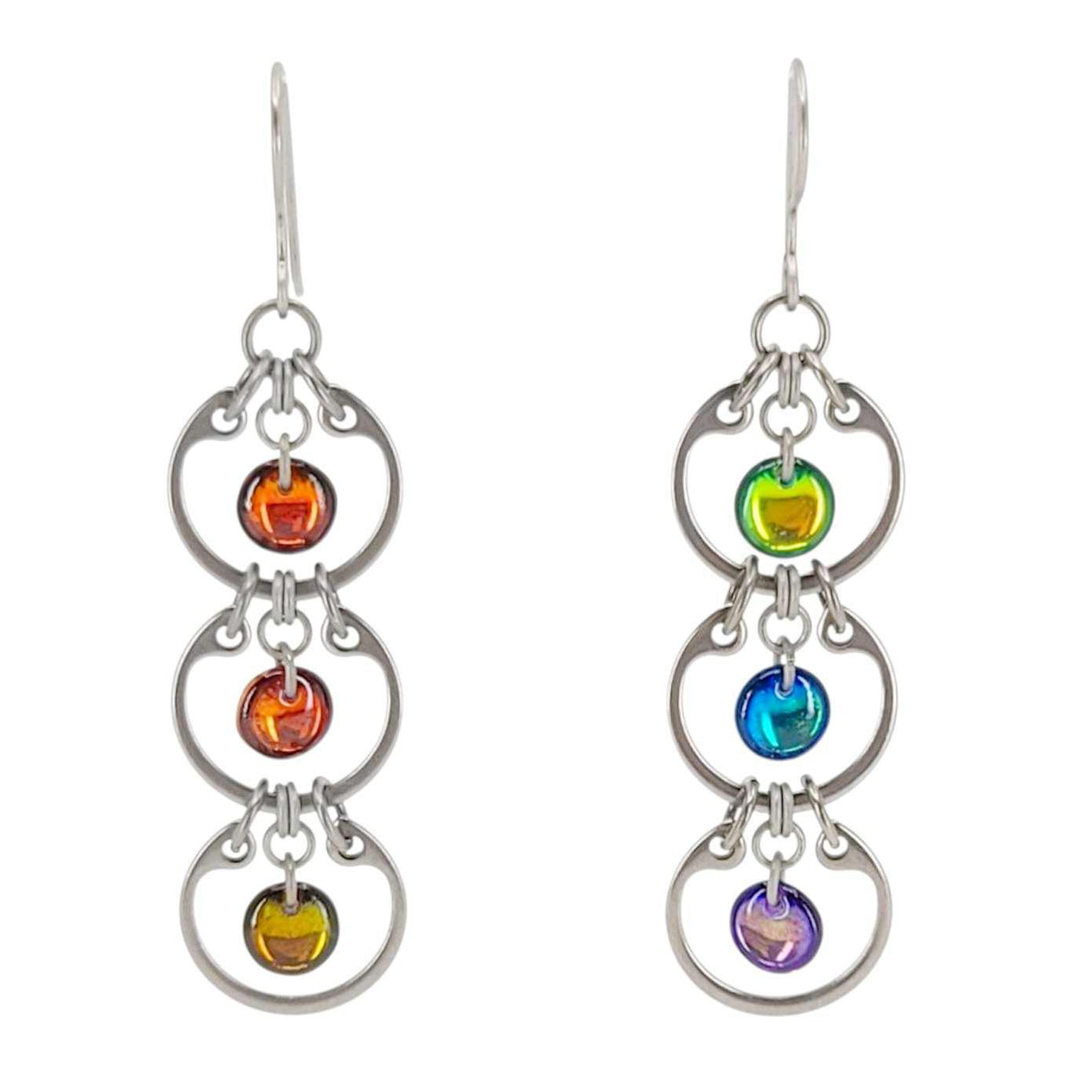 Earrings - Tripled Baseline Rainbow (Stainless Steel and Titanium) by Wraptillion