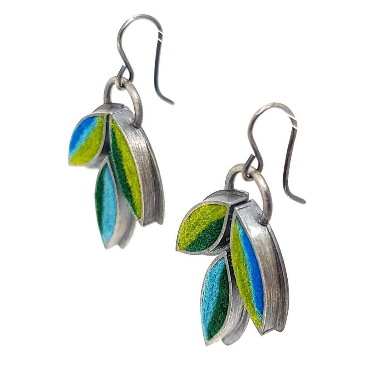 Earrings - Lotus Flower Drops in Blue and Green by Michele A. Friedman