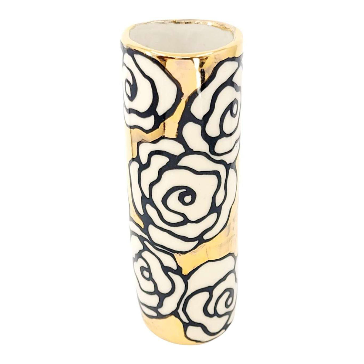 Vase - 6in Floral Cylinder with 22k Gold Solid Background (D) by Hsieh Clay SF