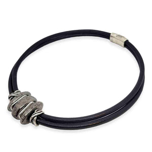 Necklace - Storm in Black Leather with Gray Black Ceramic by Diana Kauffman Designs