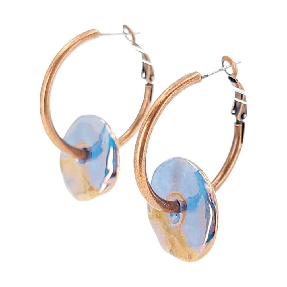 Earrings - Ceramic Ring Hoops (Blue Copper) by Diana Kauffman