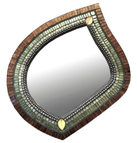 Mosaic Mirror - 16x18in Leaf in Cinnamon Sage by Zetamari Mosaic Artworks