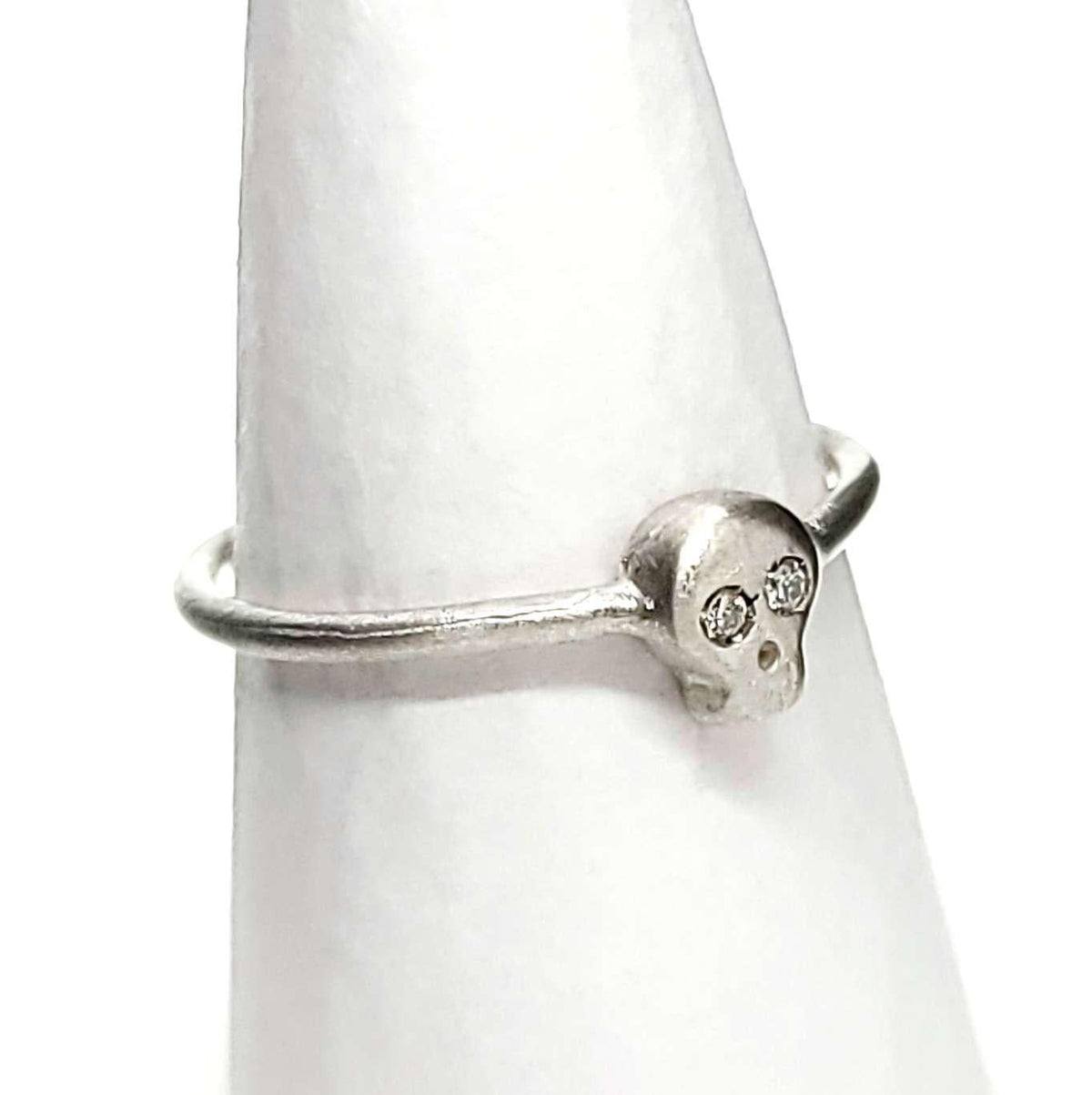 Ring - Diamond-Eyed Tiny Skull Face in Sterling Silver by Michelle Chang