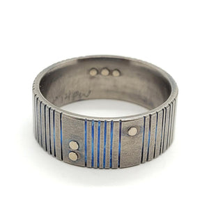Ring - Size 12 - Titanium Blue Patina Grooves with 14KPW Rivets by Taviametal