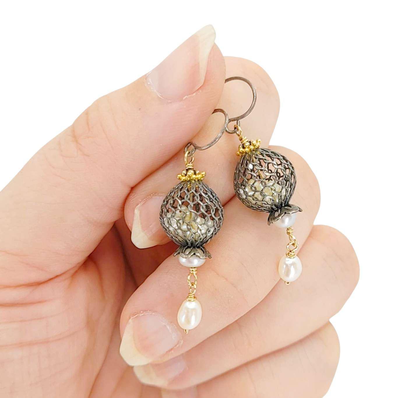 Earrings - Rattle Cage (Freshwater Pearl) by Calliope Jewelry