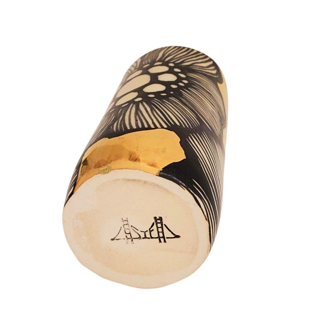 Vase - 4in Floral Cylinder with 22k Gold Solid Background (C) by Hsieh Clay SF