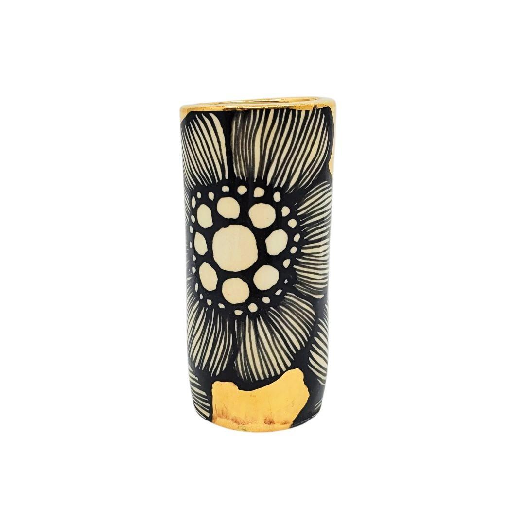 Vase - 4in Floral Cylinder with 22k Gold Solid Background (C) by Hsieh Clay SF