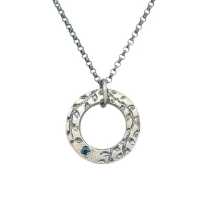 Necklace - Vine Textured Reversible Circle Pendant (Blue Diamond, Sterling Silver) by Taviametal