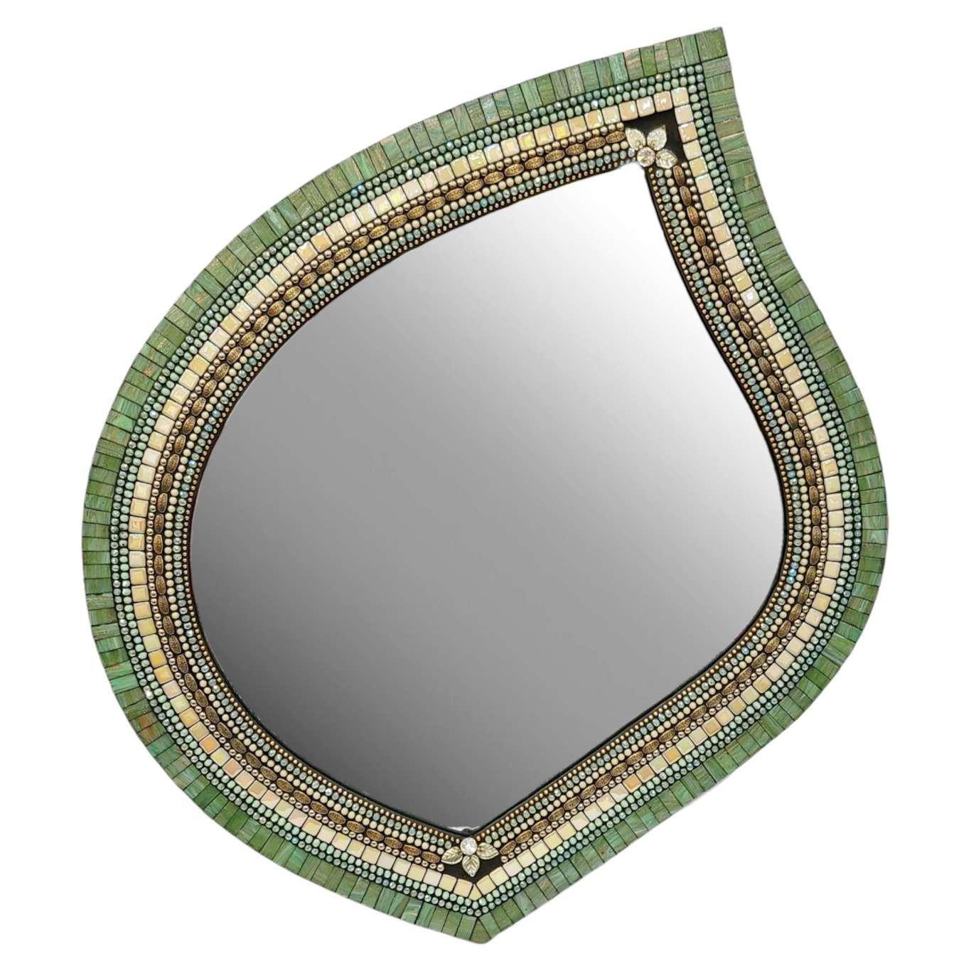 Mosaic Mirror - 22x24in Leaf (Jade Cream) by Zetamari Mosaic Artworks
