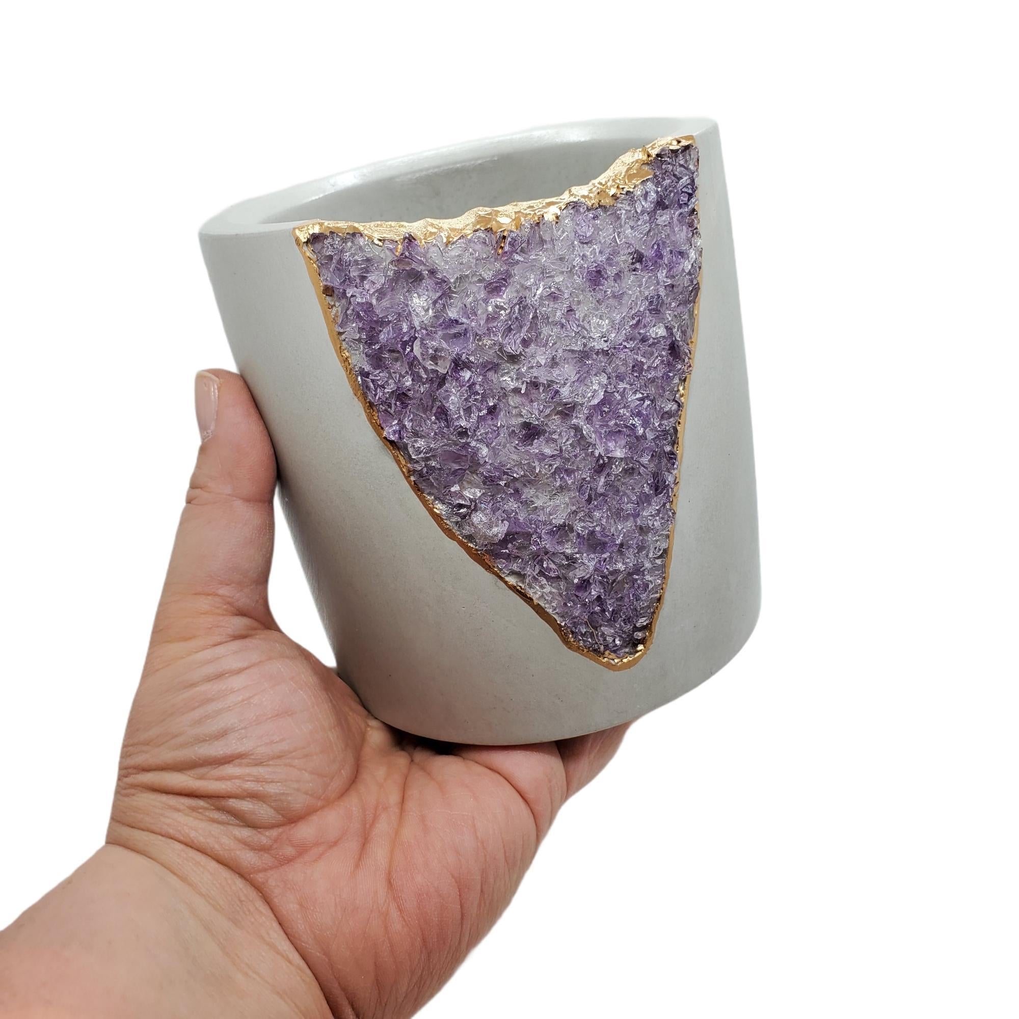 Planter - Large Geode Mod in Light Gray with Amethyst by Tal and Bert