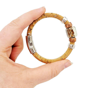 Bracelet - Surf and Sand (Cork on Leather, Mixed Metals, Ceramic) by Diana Kauffman Designs