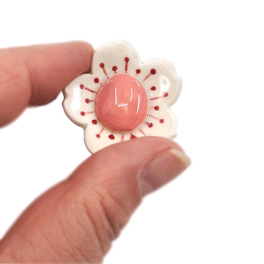 Ceramic Pin - White Sakura with Pink by Jennifer Fujimoto