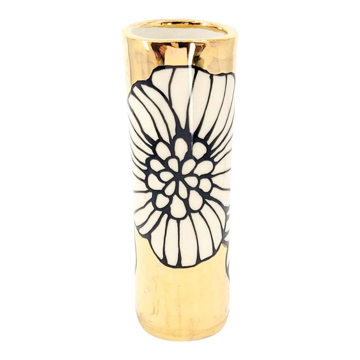 Vase - 6in Floral Cylinder with 22k Gold Solid Background (A) by Hsieh Clay SF
